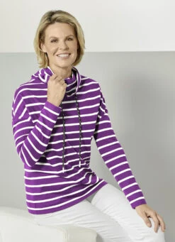 Flottes Sweatshirt In Garngefärbtem Ringeldessin In 2 Farben