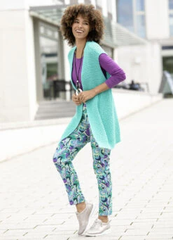 Hose In Knöchellänge Mit Farbbrillantem Inkjet-Druck -Angebote Trend Seele Store hose in knoechellaenge mit farbbrillantem inkjet druck farbe gruen bleu beige groesse 052 3