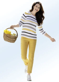 Hose Mit Dekorativem, Kontrastfarbenem Zierband -Angebote Trend Seele Store hose mit dekorativem kontrastfarbenem zierband farbe maisgelb groesse 019 2