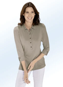 Kombifreundliches Poloshirt In 4 Farben -Angebote Trend Seele Store kombifreundliches poloshirt in 4 farben farbe taupe groesse 038