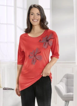 Longshirt Mit Silberfarbener Flatlock-Naht In 2 Farben -Angebote Trend Seele Store longshirt mit silberfarbener flatlock naht in 2 farben farbe orange groesse 044