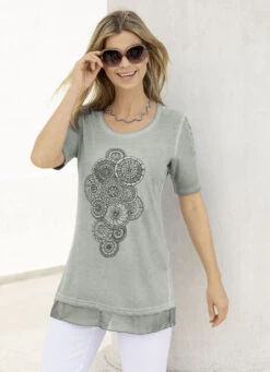 Longshirt Mit Spitzeneinsatz An Den Ärmeln In 3 Farben -Angebote Trend Seele Store longshirt mit spitzeneinsatz an den aermeln in 3 farben farbe khaki groesse m 40 42