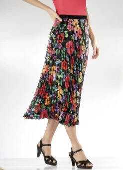 Plissee-Rock Mit Floraler Dessinierung