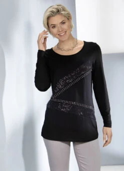 Shirt Mit Edel Schimmerndem Einsatz Aus Folienpailletten