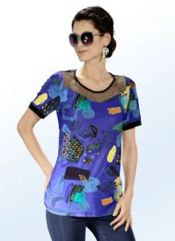 Shirt Mit Schwarzem Netz-Jersey-Einsatz In 2 Farben