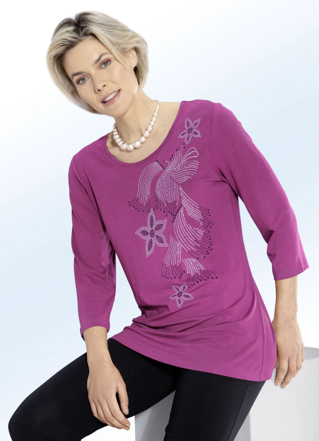 Shirt Mit Strass- Und Plättchenzier In 2 Farben 1 Shirt Mit Strass- Und Plättchenzier In 2 Farben