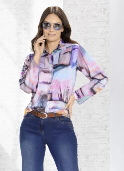 Shirtbluse Mit Durchgehender Druckknopfleiste