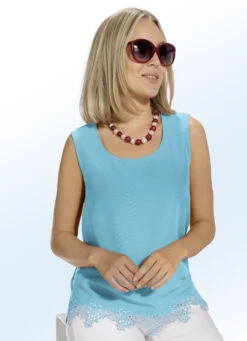 Top Mit Spitzen-Besatz In 4 Farben